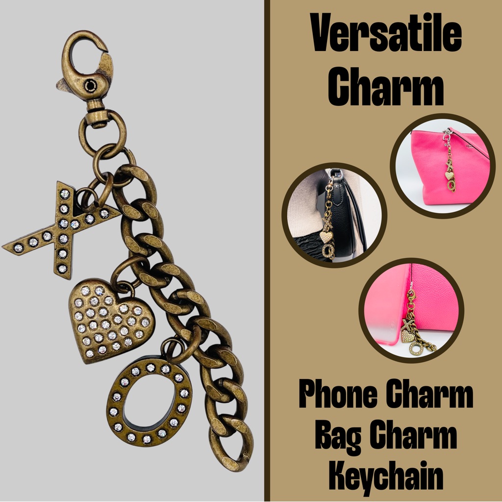 Vintage Brass Hugs & Kisses - Bag Charm, Phone Charm, Keychain, Etc.